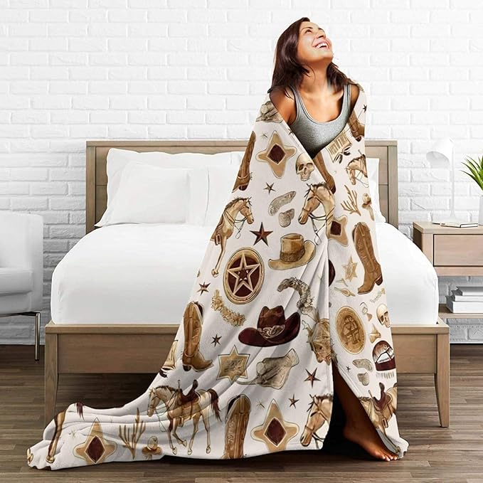 Western Blanket Soft Cozy Southwestern Flannel Throw Blanket Cowboy Decor Warm Lightweight Fleece Plush Bedding Stuff Blanket Gifts for Lover Kids Girls Boys Women Adults Bed Travel 50"x60"