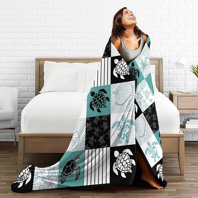 Sea Turtle Blanket Super Soft Warm Plush Cozy Turtle Fleece Throw Blanket for Women Girls Stuff Gifts for Kids Adults 50"X40"