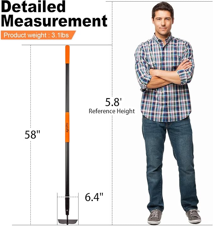 Hoe Garden Tool, Heavy Duty Garden Hoe for Weeding, Metal Garden Hoe with Long Handle, 58 Inches