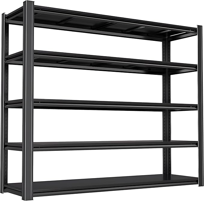 Industrial Storage Rack,Heavy-Duty Steel Shelving Unit,Multi-Purpose Garage Organization System Black 72" H x 62" W x 23.5" D 5-Tier
