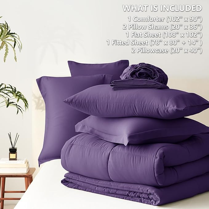 CozyLux King Size Comforter Set Purple - 7 Pieces Bed in a Bag King, Okeo-Tex Certifited Bedding Set, All Season Soft Bed Set with Down Alternative Comforter, Sheets, Pillowcases & Pillow Shams
