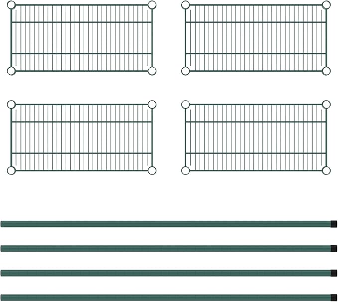 Commercial NSF Listed Green Epoxy Stationary Wire Shelving Kit 12" x 24" x 54", with 4 Shelves Perfect for Warehouse, Walk-in Refrigerator, Freezer, Grocery Store, Restaurant, Dishroom