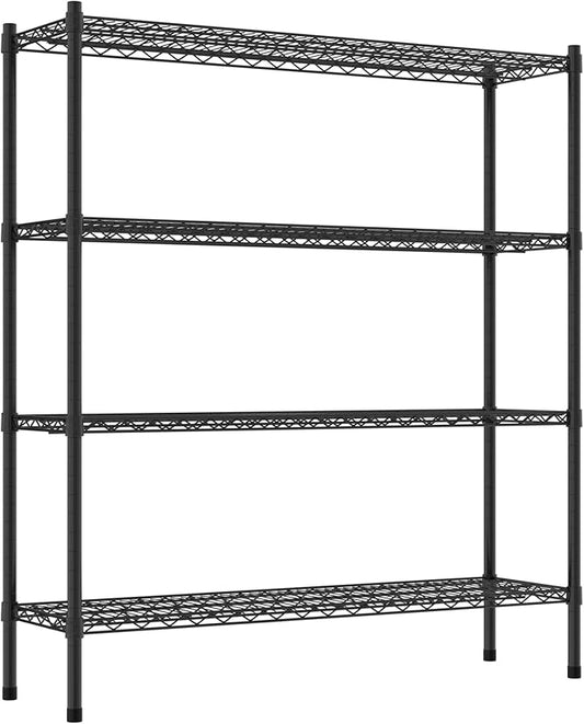 Commercial NSF Listed Black Epoxy Stationary Wire Shelving Kit 14" x 48" x 54", with 4 Shelves Perfect for Warehouse, Walk-in Refrigerator, Freezer, Grocery Store, Restaurant, Dishroom