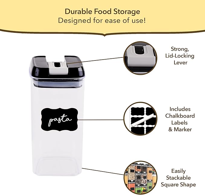 Simply Gourmet Airtight Food Storage Containers with Lids – 14 Piece Assorted Size Kitchen Pantry Organization Set, BPA-Free Clear Plastic, Stackable Containers for Cereal, Flour, Sugar, Rice, Snacks