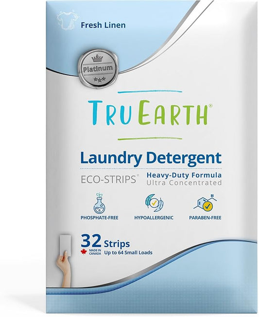 Tru Earth Platinum - Heavy Duty Laundry Detergent Sheets - Up to 64 Loads (32 Count), Fresh Linen Scent - Ultra-Concentrated Formula - Eco-Friendly Laundry Sheets