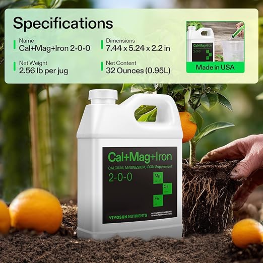 VIVOSUN Cal+Mag+Iron (2-0-0), Calcium, Magnesium & Iron Supplement, Liquid Nutrient Fertilizer for All Plants, Concentrated Plant Food for Soil/Soilless Cultivation, Hydroponics, 1 Quart