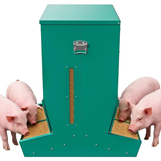 Hog Feeder for Pigs, Heavy Duty Pig Feeder with Rainproof Lid, Self Feeder for Outdoor Use on Hog Farm, Homestead, or Pasture(4 Door)