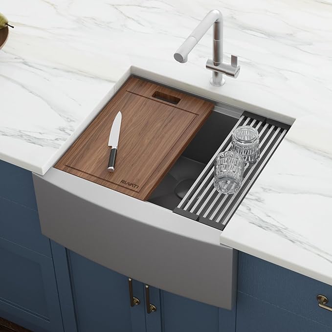 Ruvati 24-inch Apron-front Workstation Farmhouse Kitchen Sink 16 Gauge Stainless Steel Single Bowl - RVH9020
