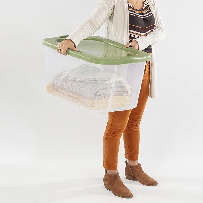 (2 pack) 70 Quart Heavy-Duty Plastic Storage Bin with Full-Grip Handles and Lids,Green Clear Stackable Storage Bins for Hoilday Decor|Garage Organization