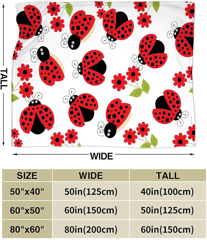 Ladybug Blanket, Lady Bug Cartoon Throw Blankets, Flower Green Leaves Fuzzy Plush Blanket Ultra Soft for Animal Lover Gift Kids Teens Women Men Girls Boys Stuff Decor for Bedding Sofas Couch 60"X50"