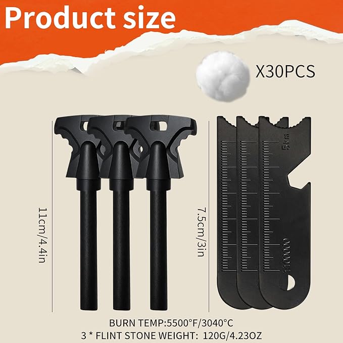 Magnesium Fire Starter with Striker, High Temp Magnesium Rod, Ferro Rod Fire Starter Survival Tool with Waterproof Tinder and Steel Fire Striker for Camping, Hiking and Emergency