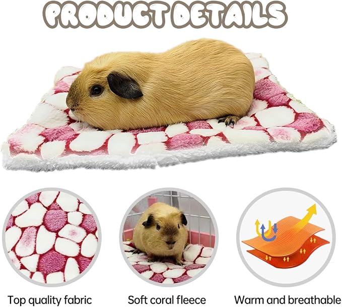 4 Pieces Guinea Pig Bunny Comfortable Bed Mats Pads, Rabbit Warm Soft Bed, Hamster Bedding Pad Mats for Small Animals Chinchilla Hedgehog Baby Cats (11.8"x9.1", 2.Cobblestones Pattern)