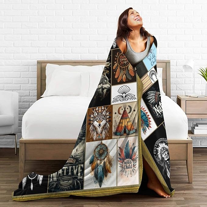 Native American Throw Blanket Southwest American Blankets Fleece Plush Flannel Super Soft Cozy Warm Lightweight Indian Decor Gifts for Boys Girls Kids Adults Men Women 60" x 80"