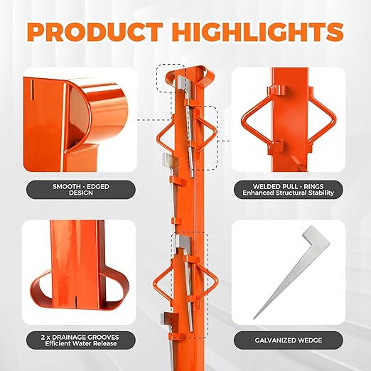 4.4Ft Woven Wire Fence Stretcher Bar with 5 Wedges, Heavy-Duty Wire Fence Stretcher Tool for Easy,Fence Stretcher Bar Suitable for Fixing Fences on Farms, Pastures, Garden Barriers (Orange)