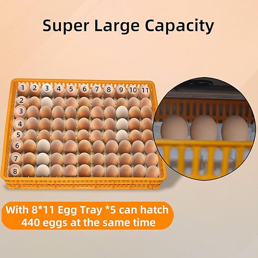 XKV 440 Egg Incubator with Automatic Egg Turning,Temperature Control and Humidity Control,Hatching Eggs,Chicken,Ducks,Poultry,Industrial Brooding Machine Chicken Incubator for Farm,Lab,Home,Indoor
