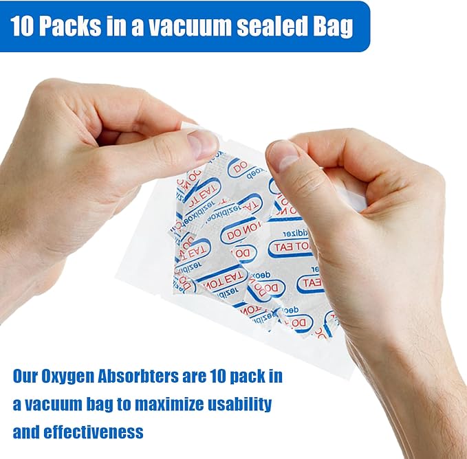 100 Packs 400CC Food Grade Oxygen Absorbers (10 Pack in Individual Vacuum Bag)-for Long Term Food Storage & Survival，Mylar Bags, Canning, Harvest Right Freeze Dryer, Dehydrated, and Preserved Foods