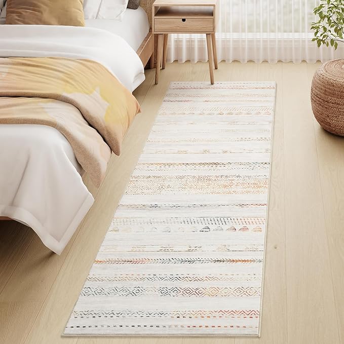 2x8 Runner Rug Machine Washable Non Slip Area Rug Distressed Neutral Moroccan Boho Rug Ultra Soft Floor Runners for Hallways for Entryway Laundry Room Kitchen, Multi-Color