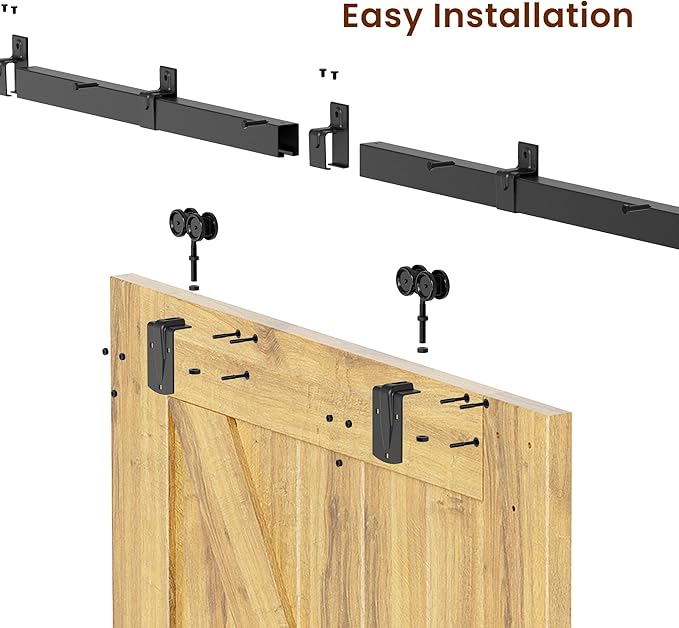 SMARTSTANDARD 7FT Box Rail Hardware - Exterior Barn Door Hardware Kit,Sliding Barn Door Hardware,Heavy Duty Wall Mount Kit,Fit Indoor and Exterior Door,Easy to Install(Widest to 42" Wide Door)