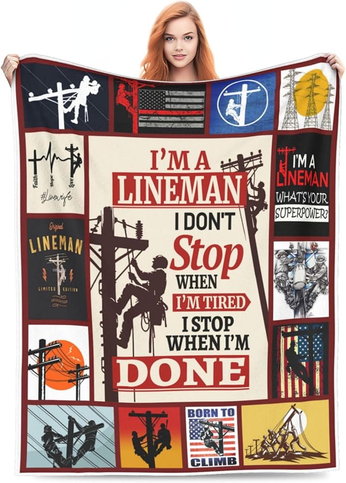 Lineman Blanket Lineman Job Gifts Throw Blanket Super Soft Flannel Lightweight Fluffy Plush Cozy Fuzzy Fleece Appreciation Blanket for Woman Adults Man for Bedding Sofa 50"X60"