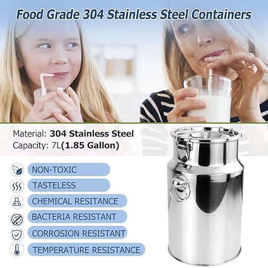 2025 Upgrade 7L Goat Milking Machine, Continuously Adjustable Suction Pulsation Vacuum Electric Milker, Portable Livstock Milking Machine with Stainless Bucket(US Plug)(7L Goat)