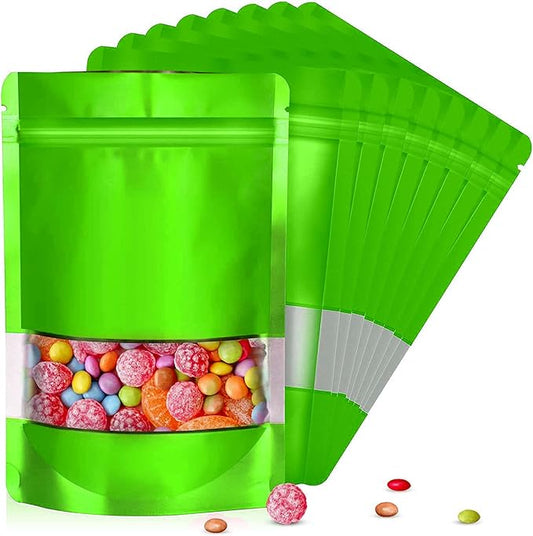4"x6" 120pcs Mylar Bags for Food Storage,Smell Proof Bag with Matte Window Resealable Food Storage Bags for Small Business, Stand-up Foil Pouch Packaging Freeze Dried Candy Bag（Green）
