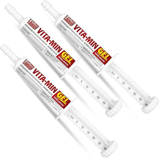 Jeffers Vita-Min Gel for Livestock & Horses – Multivitamin & Mineral Supplement with Selenium, Zinc, Potassium & Turmeric – Easy Oral Gel for Cattle, Goats, Sheep & Pig – 30 cc Tube 3 Pack