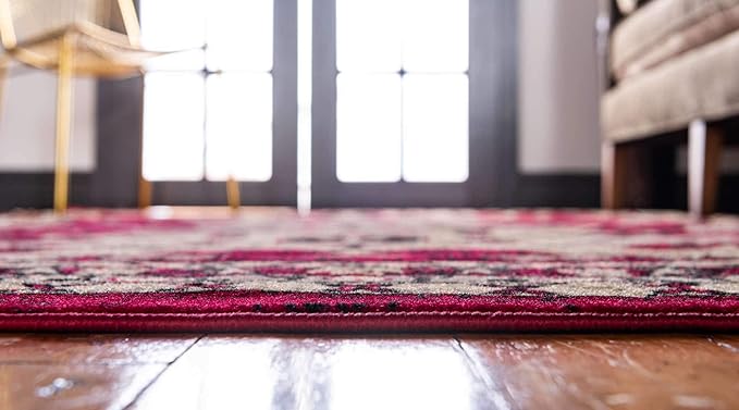 Unique Loom Taftan Collection Border Geometric Tribal Inspired Design Area Rug (6' 0 x 9' 0 Rectangular, Red/ Gold)