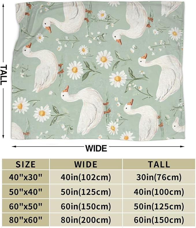 Cute Goose Throw Blanket White Duck Flannel Blankets Fuzzy Plush Super Soft Cozy Warm Decor Gifts for Boys Girls Kids Adults Men Women 40" x 50"