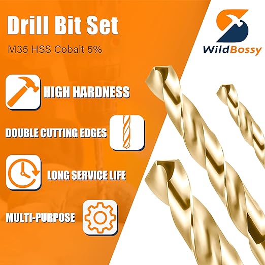 Cobalt Drill Bit Set 1/8" - 13PCS, M35 Twist Drill Bits Straight Shank, 1/8" High Speed Steel Drill Bits for Drilling in Hard Metal, Stainless Steel, Cast Iron