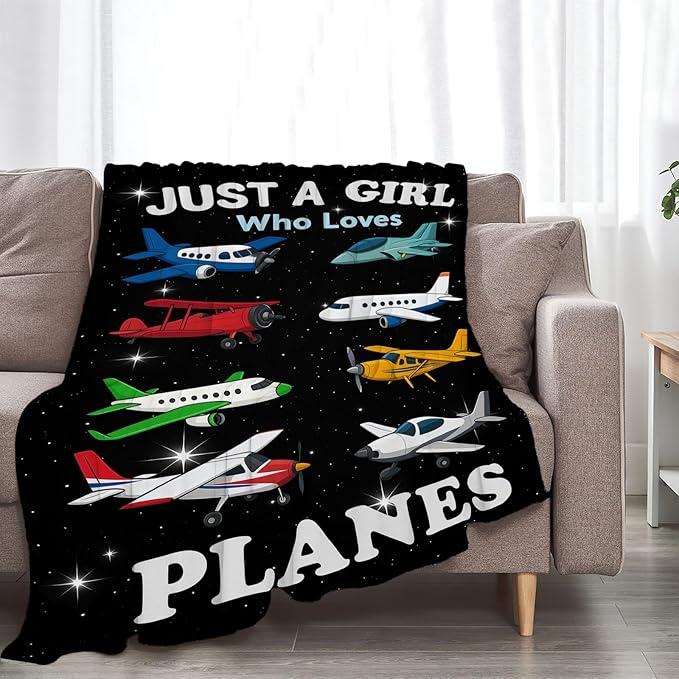 Airplane Fleece Blanket Pilot Plane Travel Throw Blankets for Girls Women Super Soft Warm Flannel Cartoon Flight Throws Gifts for Kids Adults Cozy Fuzzy Plush Stuffed Couch Bed Bedding Decor 50"X40"