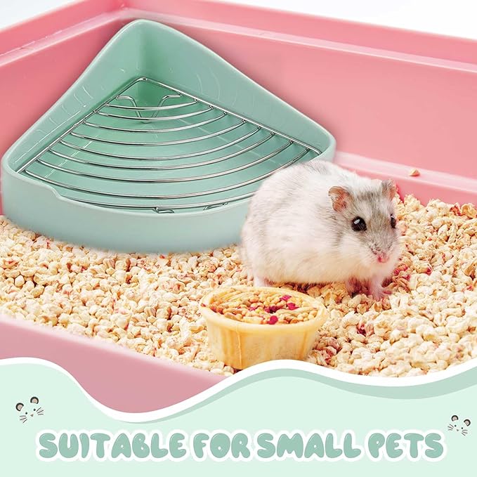 Eccliy Ceramic Corner Litter Box for Small Pets, Tip-Proof, Chew-Resistant, Triangle Potty Trainer Pet Pan for Ferret, Guinea Pig, Rat, Bunny, Chinchilla, Hedgehog, Sugar Glider, Hamster(Cyan)