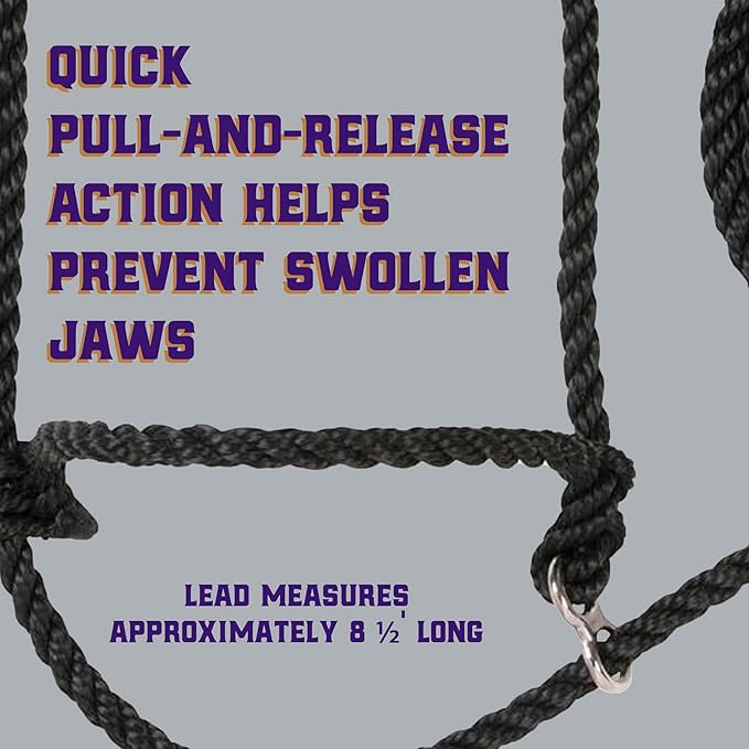 Weaver Livestock Poly Rope Breaking Cattle Halter, Adjustable, Modern Style Cow Calf Halter, Livestock Handling Equipment for Showing, Black