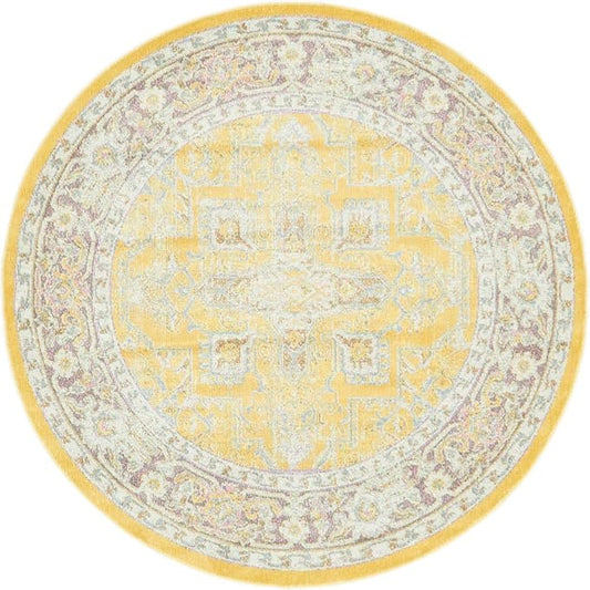Unique Loom Baracoa Collection Area Rug - Prado (5' 5" Round, Yellow/ Ivory)