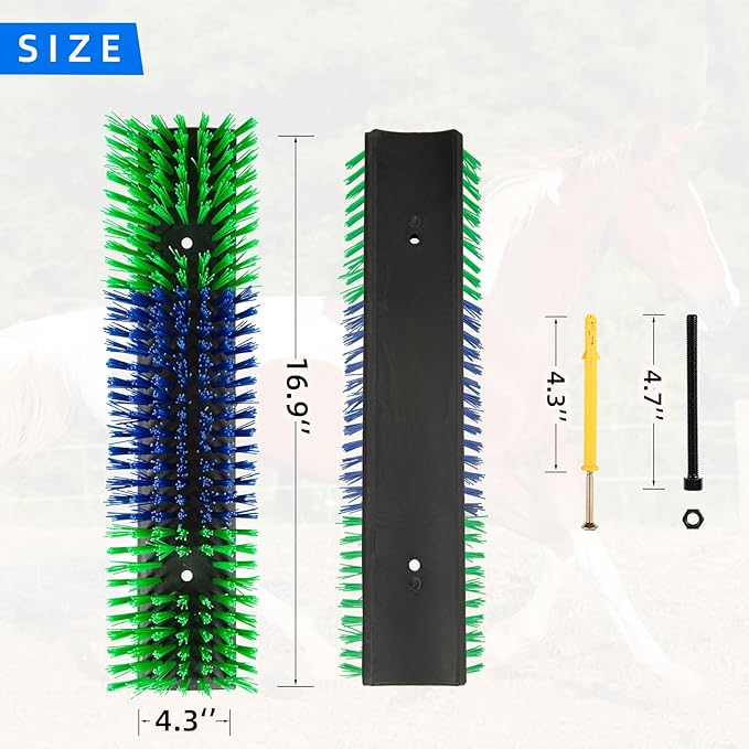 Livestock Scratch Brush for Cattle, Horses, Goats, Cow, Durable Scratching & Massage Grooming Tool for Healthy Coat, Relieves Itching, Easy Install on Fence Posts(6pcs, Green)