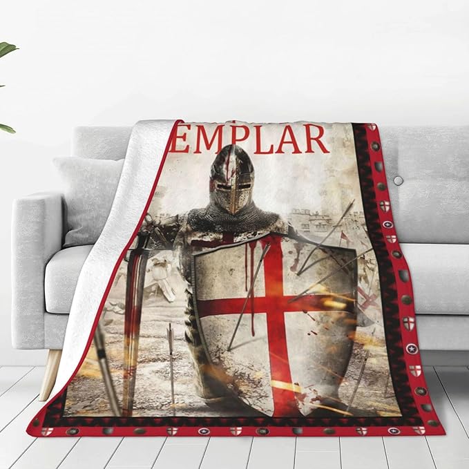 Knights Templar Blanket Templar Throw Blanket Soft Fleece Flannel Bedding Crusader Warrior Gifts for Men Boys Women Girls Lovers Adults Stuff Plush for Couch Sofa Bed Room Decor 40"X50"