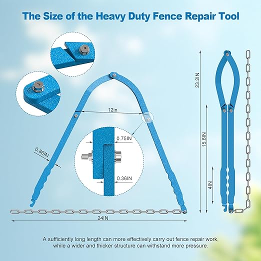 Heavy Duty Fence Repair Tool, Barb Wire Tightener with Ergonomic Handles, Fence Stretcher Repair Fixer for Farms, Ranches, and Various Household Fences