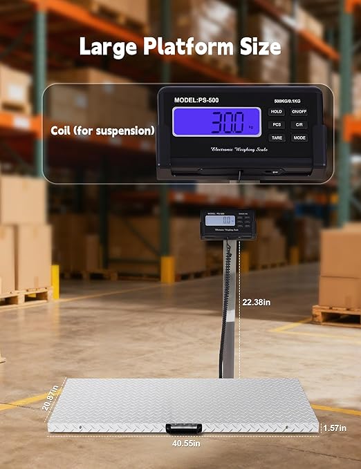 Large Pet Scale for Dogs 1100lb x 0.2lb, Folding Veterinary Animal Digital Scale with Stainless Steel Platform 40.5 5X 20.87 in, Tare Lock Function, Livestock Vet Scale for Dog Sheep Pig Goat