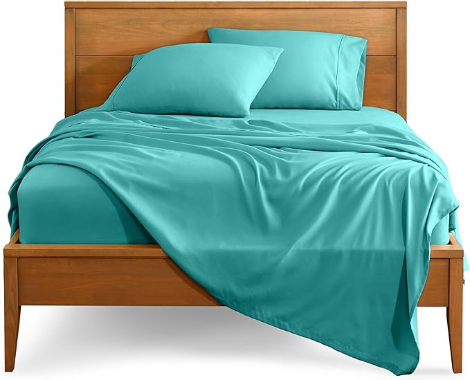 Bare Home Ultra-Soft Split Head Flex King Sheet Set - Luxury 1800 - Hydro-Brushed - Deep Pockets - Easy Fit - 4 Piece Set - Bedding Sheets & Pillowcases (Split Head Flex King, Turquoise)