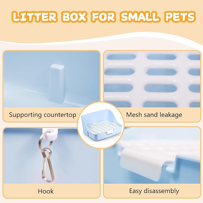 Large Rabbit Litter Box Bunny Potty Plastic Square Training Corner Litter Box, Bedding Toilet for Adult Ferret Hamster Guinea Pig, 11.4" L x 9.4" W x 6.3" H High Sided Pet Litter Tray