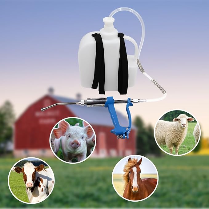 Adjustable Livestock Dosing Gun – 30ml Stainless Steel Veterinary Tool with 2.5L Portable Tank | Durable Oral Dispenser for Cattle, Pig, Sheep, Goats, Horses