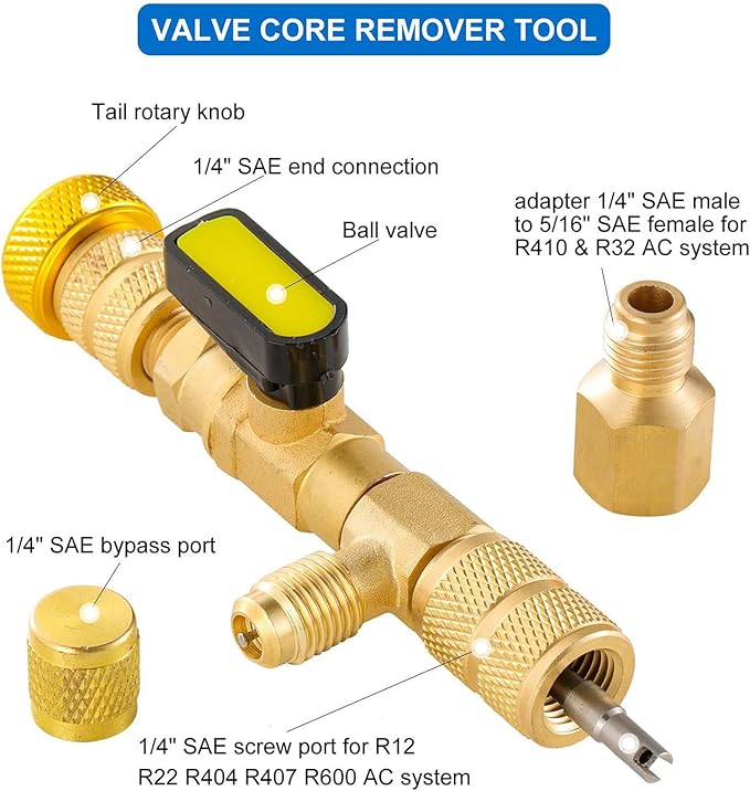 Multifunction Refrigerator Service Wrench Set Cores Removal Tool and 10 Valves for HVAC Equipment Maintenance Valves Removal Installer Tool