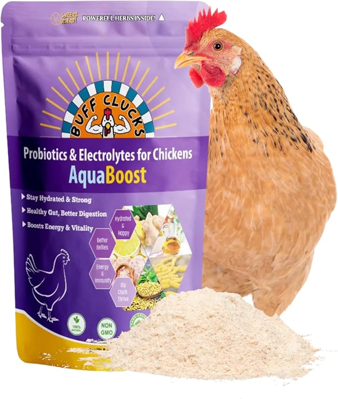 AquaBoost Probiotic + Electrolyte Powder for Chickens – Natural Hydration & Gut Support Supplemnet for Daily Wellness & Egg Production - Safe for All Flocks & Ages - USA (8 oz)