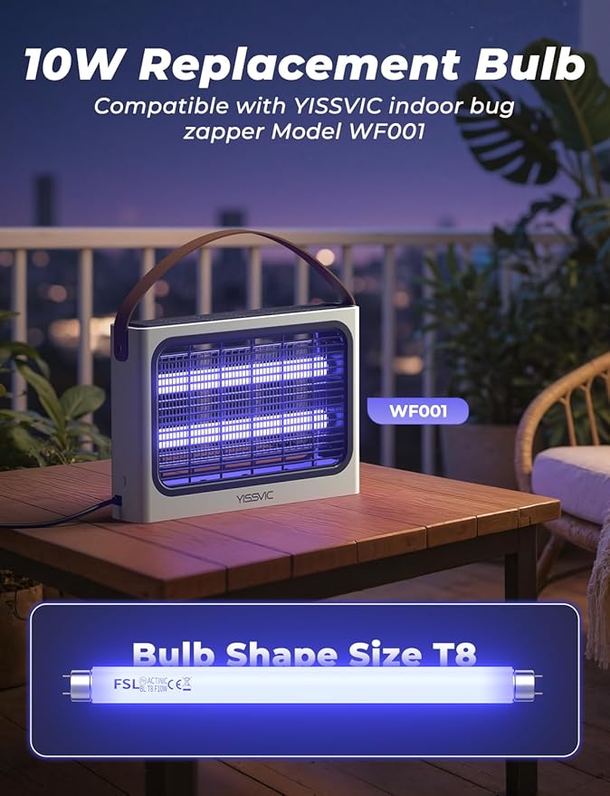 YISSVIC Replacement Bulb T8F10W BL 10W for Bug Zapper Outdoor Indoor Compatible for 20W Bug Zapper, 13 Inch 365-nm Black Light (Replacement Bulb T8)