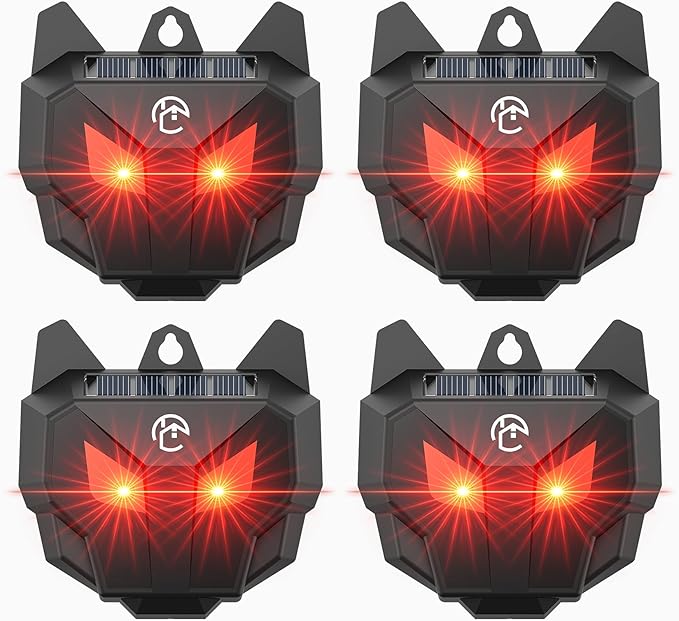 Solar Powered Racoon Repellent Devices with Flashing Lights, Waterproof Coyote Deterrent Device Energy-Efficient Predator Lights for Chicken Coop