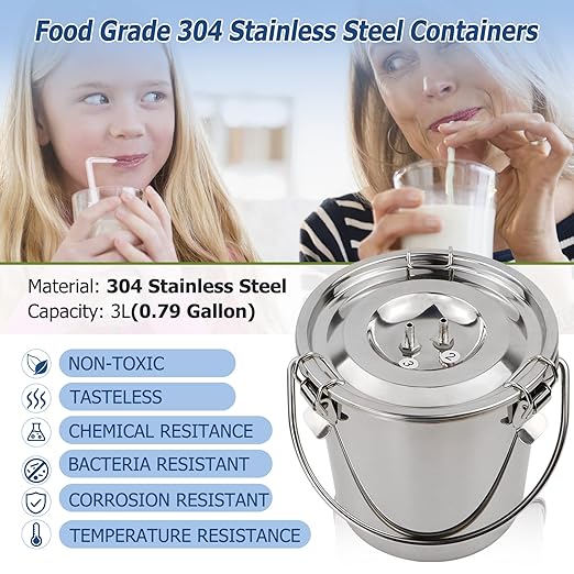 2025 Upgrade 3L Goat Milking Machine, Continuously Adjustable Suction Pulsation Vacuum Electric Milker, Portable Livstock Milking Machine with Stainless Bucket(US Plug)(3L Goat)