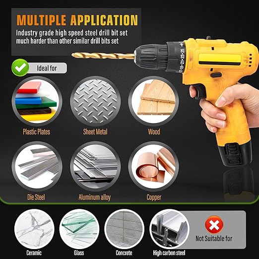 230 Pcs Titanium Twist Drill Bit Set for Metal and Wood,Coated HSS Conventional 118 Deg Tip Titanium Drill Bit Kit Set, Drill Bits Kit with Storage Case