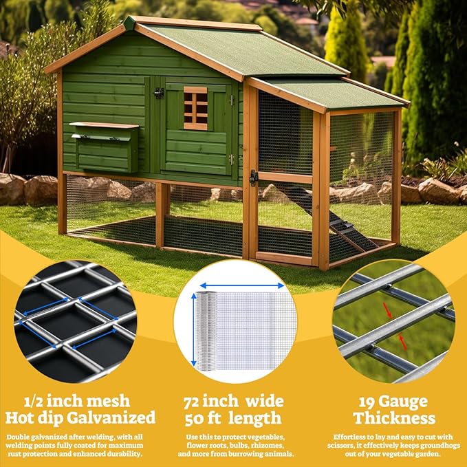 HORCH Hardware Cloth 1/2 inch 72 x 50 ft 19 Gauge, Welded Wire Fence Roll, Chicken Wire Mesh, Chicken Wire Fencing, Garden Fence, Gopher Mesh, Mesh & Wire Cloth, Wire Mesh Roll, Cage Wire