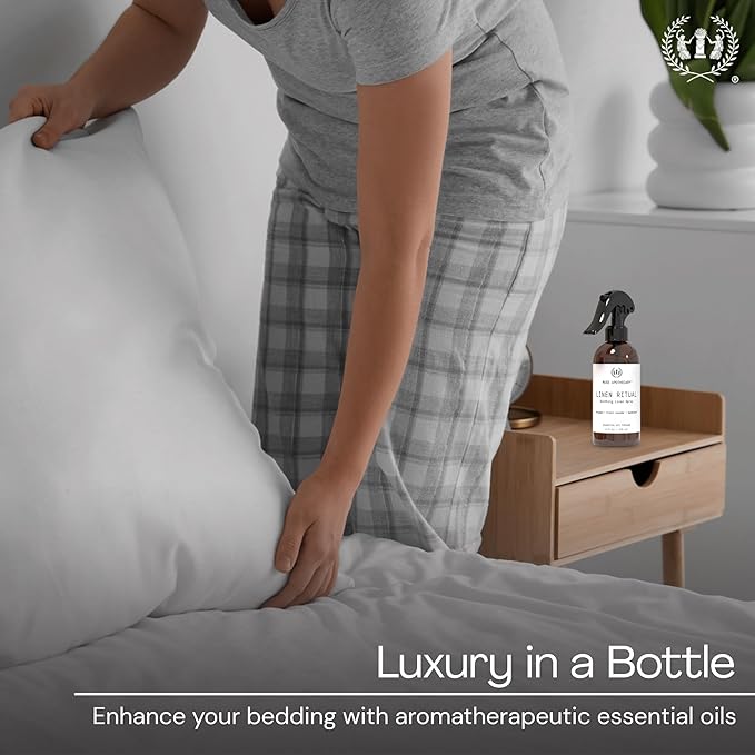 Muse Apothecary Linen Ritual - Aromatic, Soothing, and Relaxing Linen Mist, Laundry and Fabric Spray - Infused with Aromatherapy Essential Oils - 8 oz, Bergamot + French Lavender + Sandalwood,