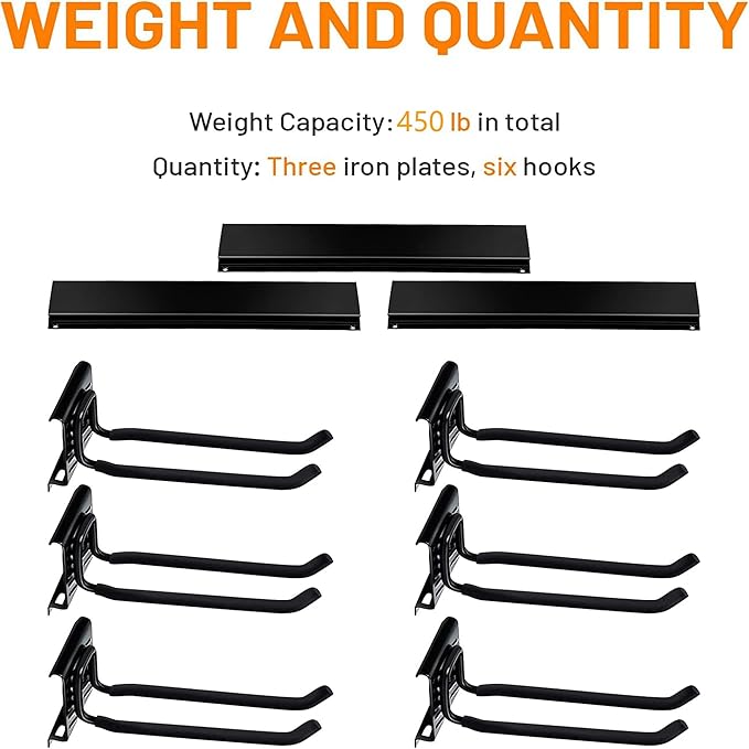 Wallmaster Garage Storage Organization Wall Mount, Garden Tool Rack Organizer Heavy Duty Folding Chair Hangers with 6 Adjustable Hooks 48inch Tracks Max Load 450lb