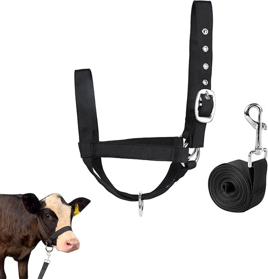 perixir Cow Halter Cattle Halters Calf Halter with Leading Rope，Adjustable Nylon Livestock Cattle Halter，for Miniature Horse Donkey Goat Foal